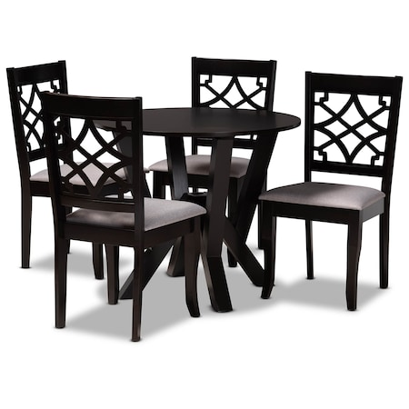 Baxton Studio Alisa Grey Upholstered and Dark Brown Finished Wood 5-Piece Dining Set 172-9728-10900